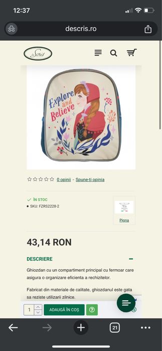 Ghiozdan gradinita Frozen, nou