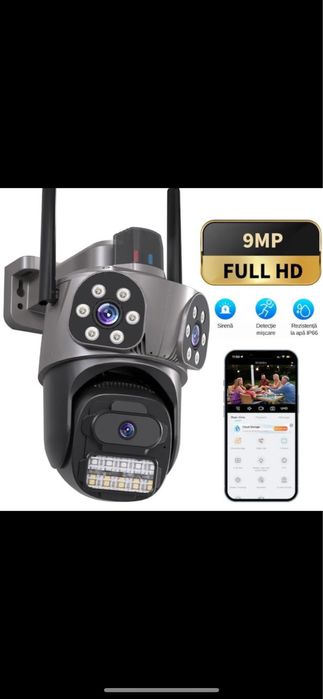 Тройна външна WiFi камера 9MP с аларма, 24 диода, iCSee, 64GB памет