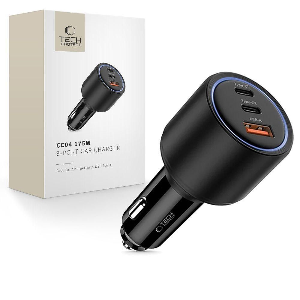 Зарядно за кола tech-protect cc04 3-port car charger pd175w – черно