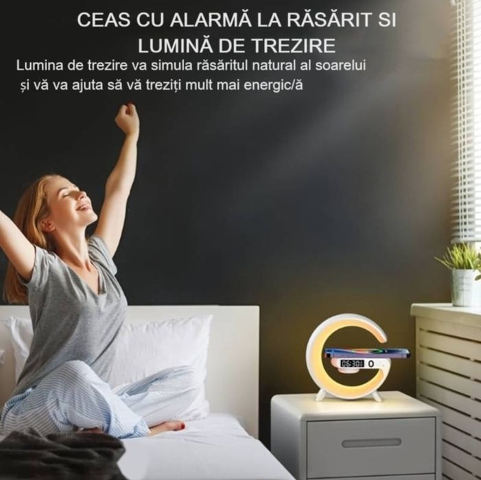 Încărcător wireless/Boxă Bluetooth/Ceas Alarmă/Lampă/LED interactiv