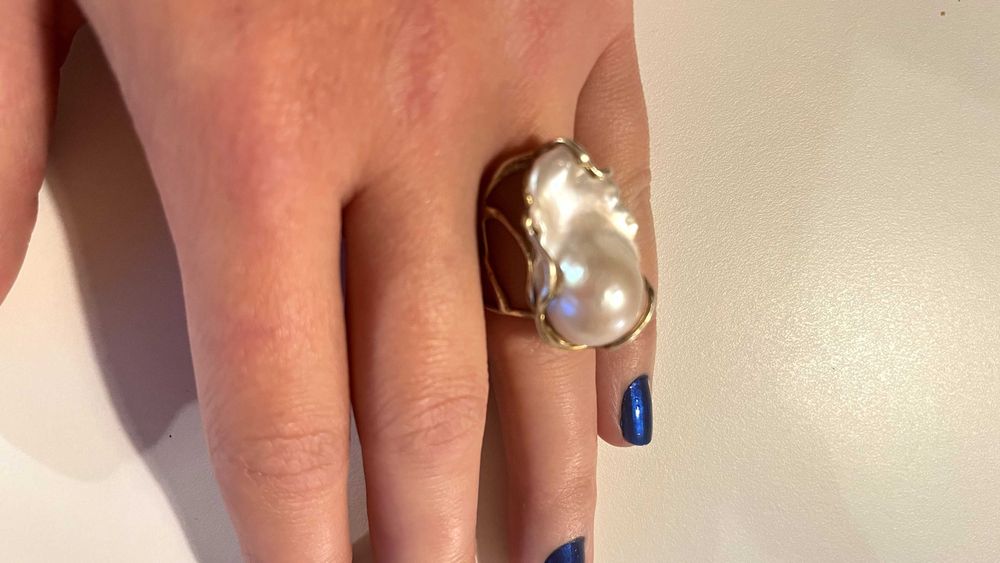 Inel argint aurit  Disorder Pearl M Obsidian