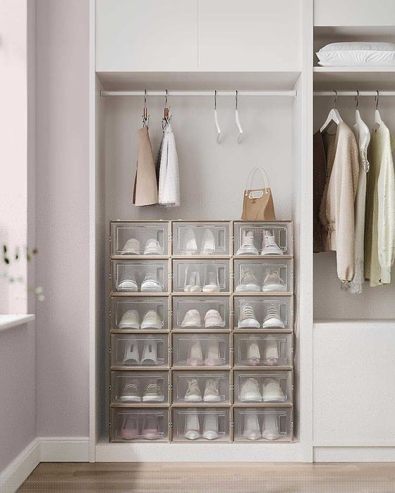 Set 18 cutii pantofi Songmics, stivuibile, bej