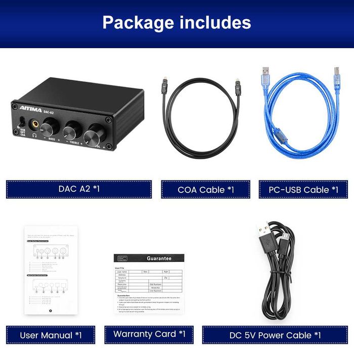 AIYIMA DAC мини ДАК с усилвател за слушалки и звукова карта + Гаранция