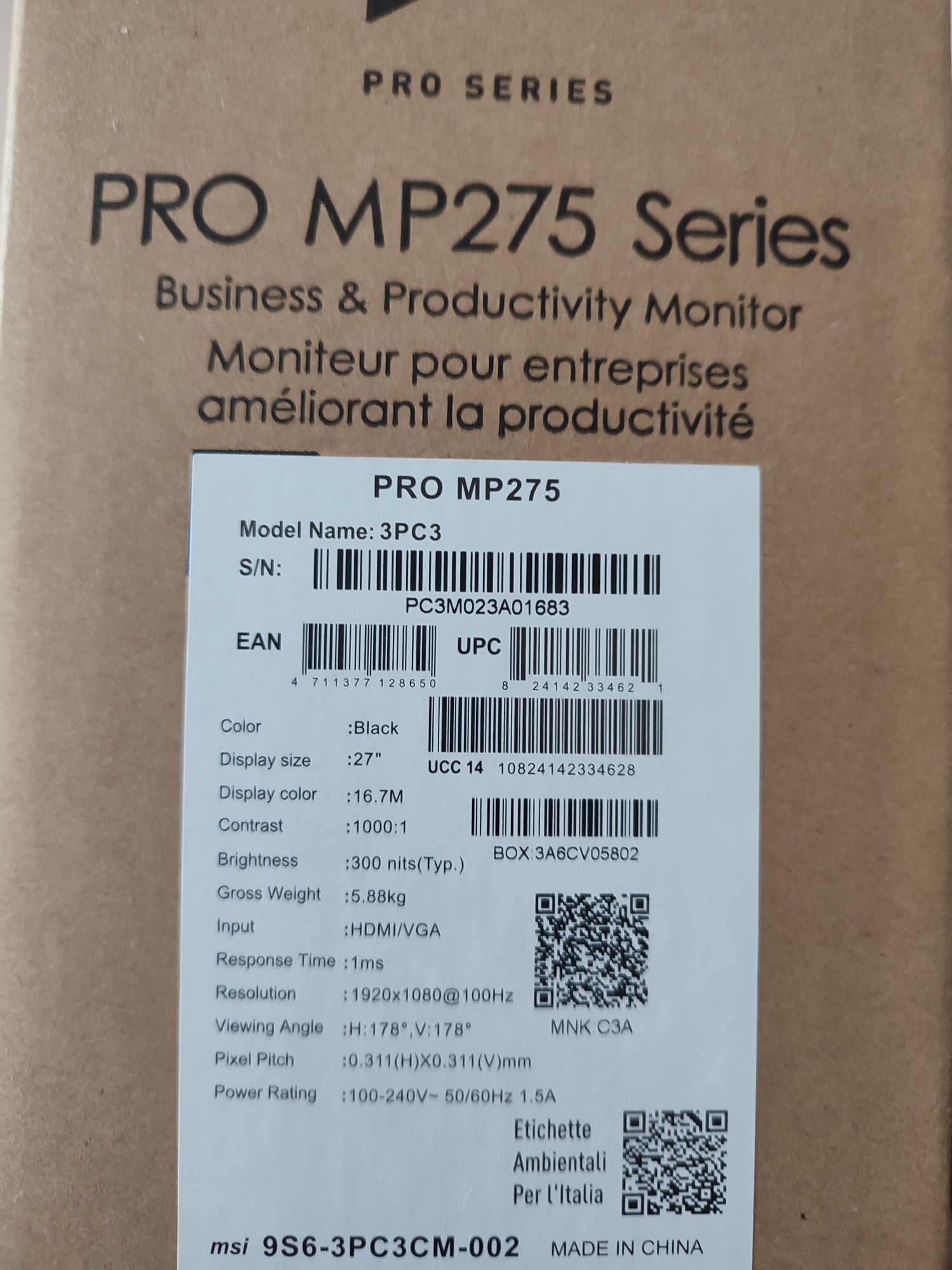 MSİ PRO MP275 İPS 27inc 100hz 1080p