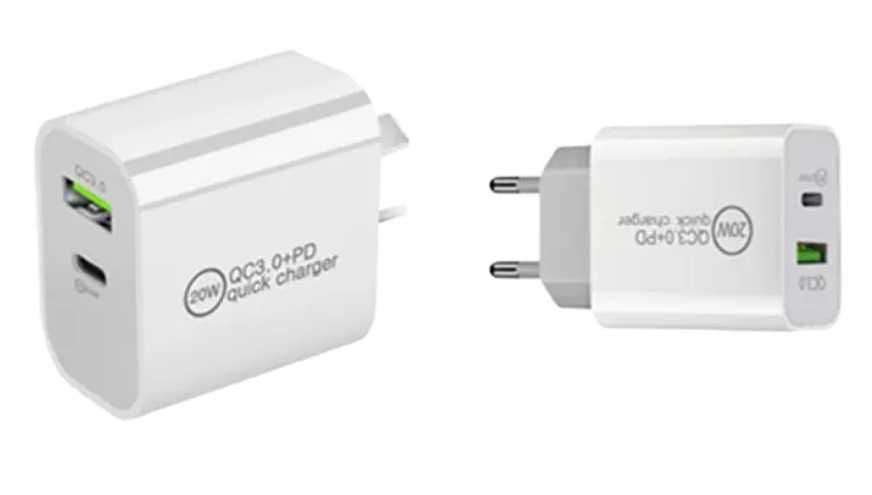 Бързо зарядно 20W , 220V, с два изхода USB-C, 3A