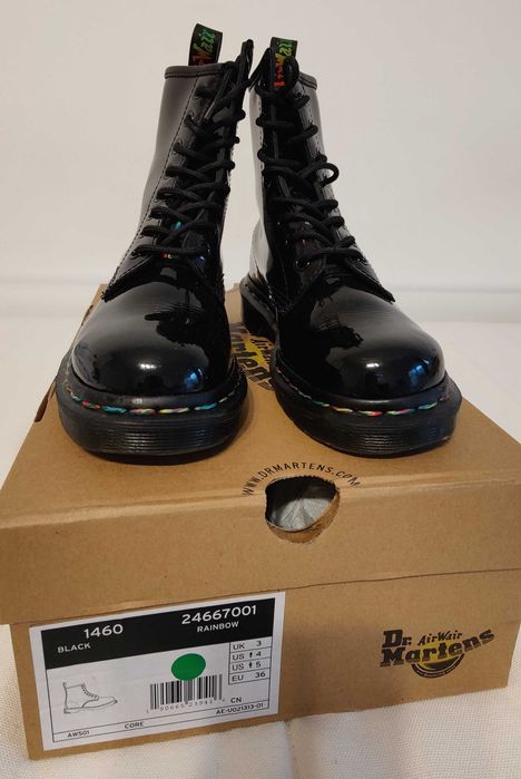 Ghete Dr. Martens 1460 Black Rainbow Patent "Lace Up Boots"