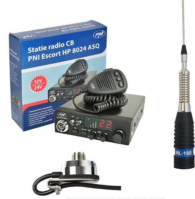 Kit Statie radio CB PNI ESCORT HP 8024 ASQ + Antena CB PNI ML160