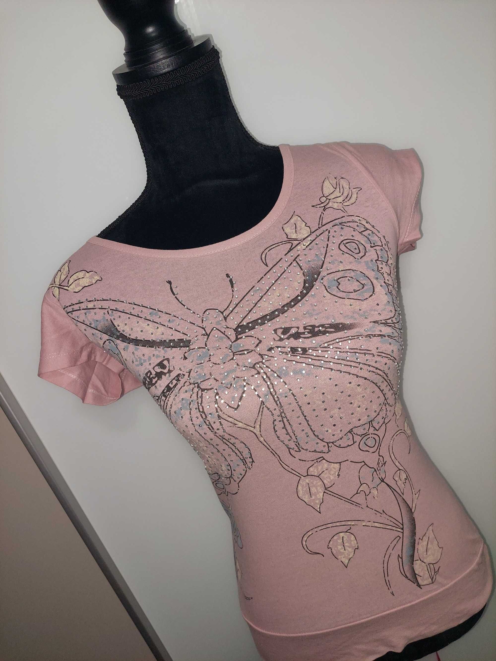 Tricou nou stil corset cu imprimeu fluture si strasuri