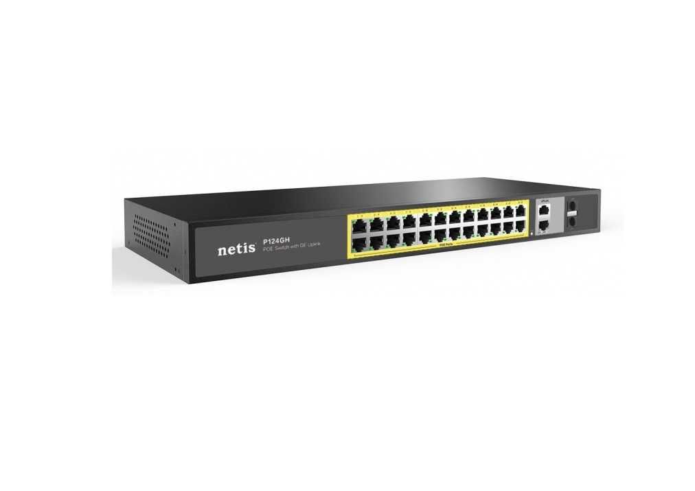 }Коммутатор Netis P124GH 24xFE PoE+2xGE Uplink 2xGE SFP, неуправляемый
