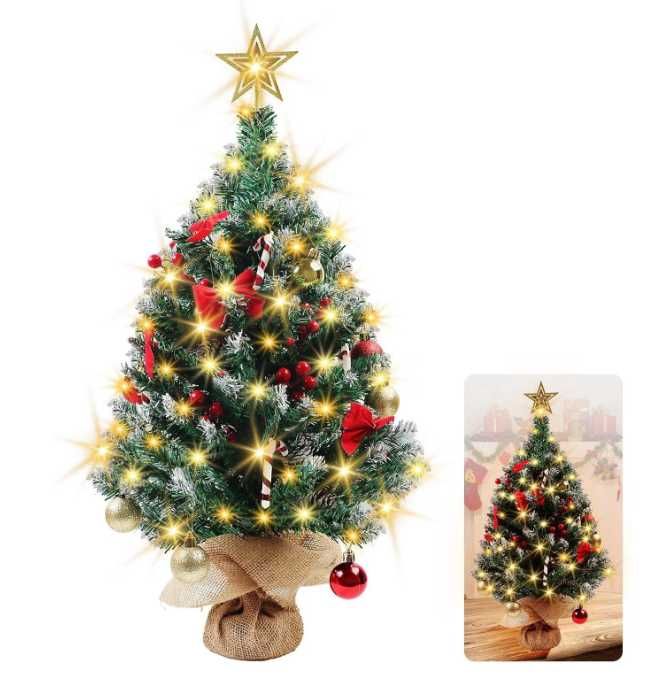 Brad mini MaxEarn 60 cm, LED-uri și Globuri