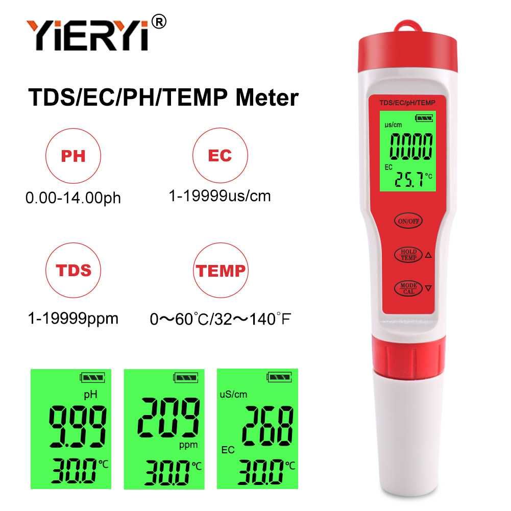 4 в 1 Тестер качества воды с подсветкой pH TDS EC TEMP