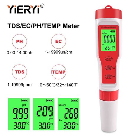 4 в 1 Тестер качества воды с подсветкой pH TDS EC TEMP