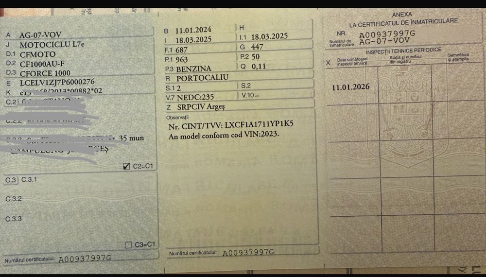 Atv CF Moto 1000 an 2024 Max Inmatr Politie Primul Proprietar