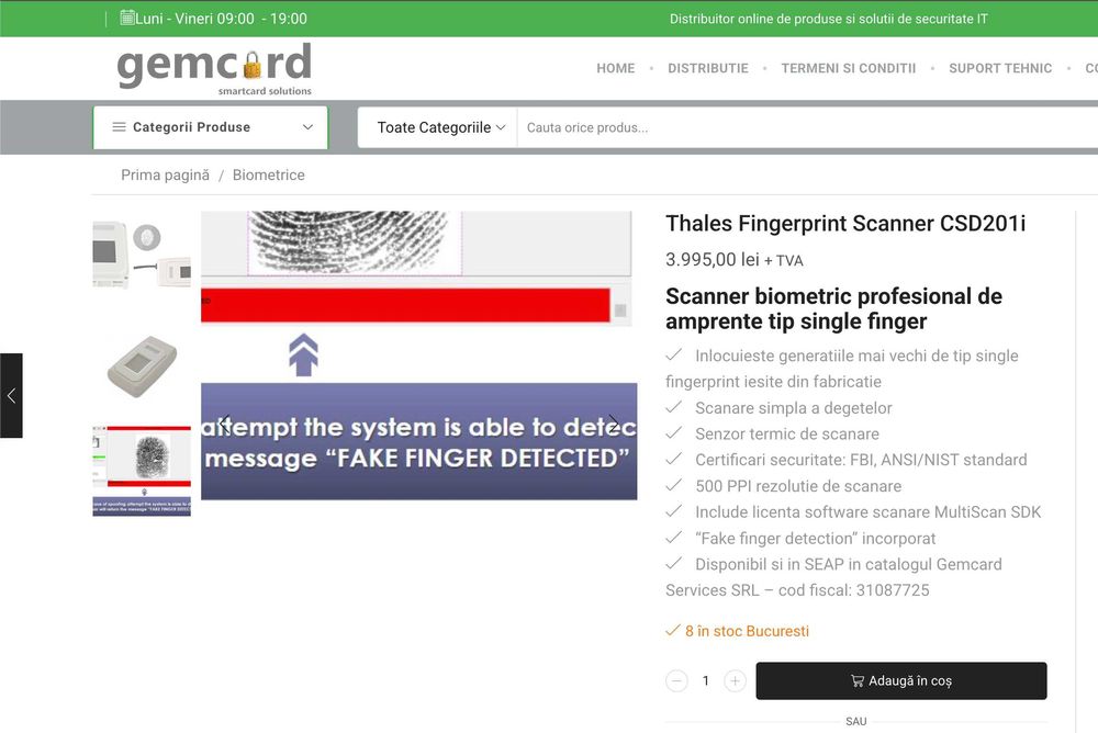 Scanner biometric profesional Thales Fingerprint Scanner CSD201i