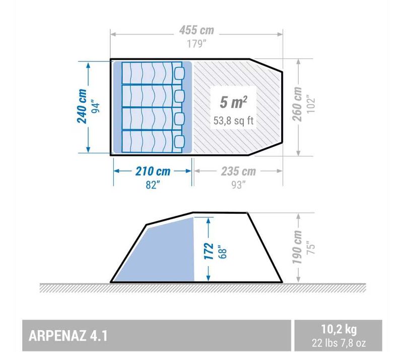 Cort de camping 4 locuri Arpenaz 4.1 - Nou in cutie