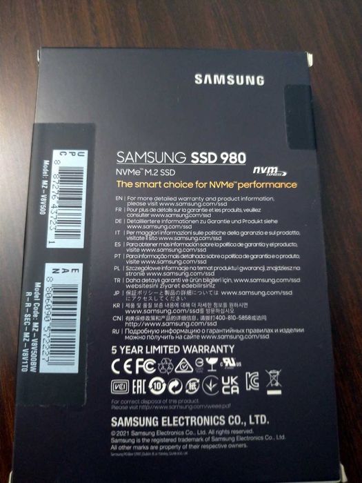 SSD Samsung 980 NVMe M.2 500GB viteză citire 3500mb/s