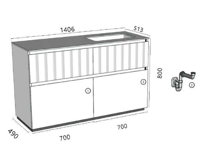 Mobilier de baie, front MDF, blat cu lavoar din OCRITEH + sifon