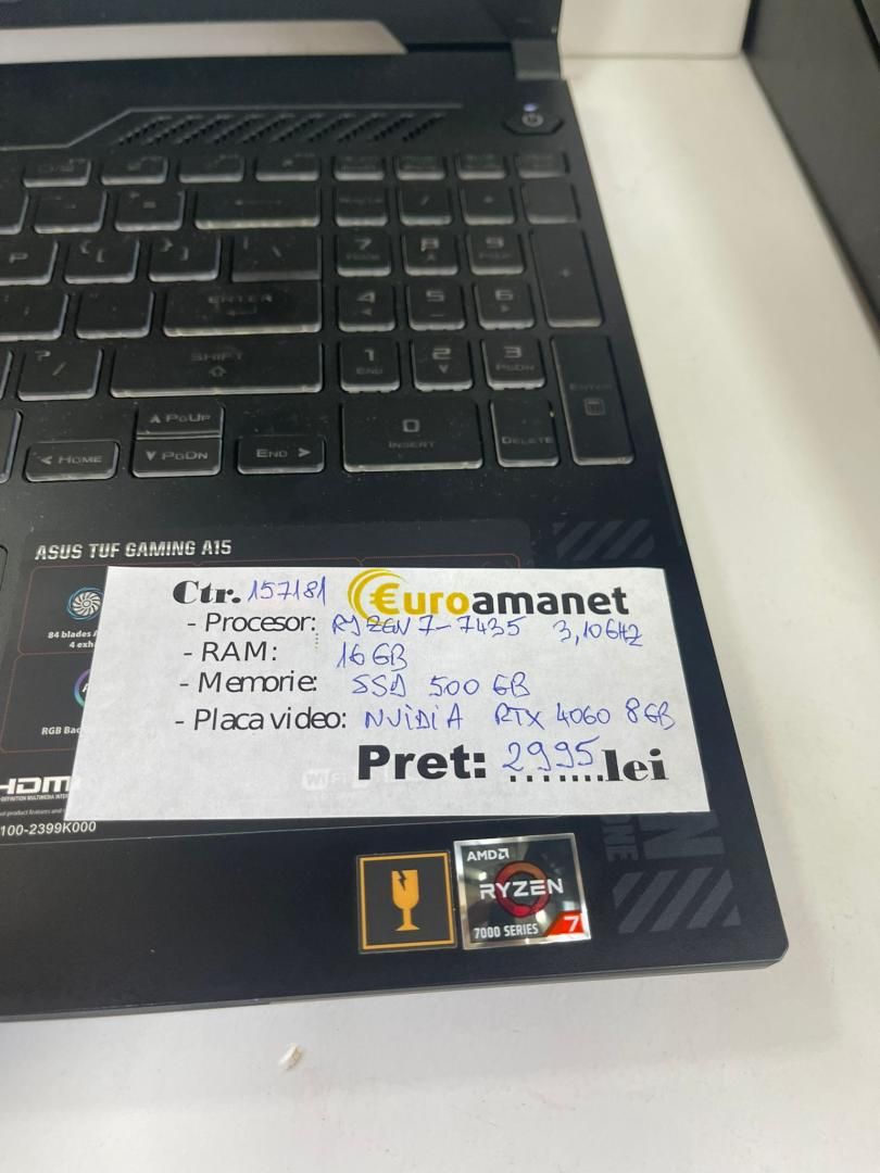 Laptop Gaming ASUS TUF A15 Ryzen 7, 16 GB, RTX 4060 -A-