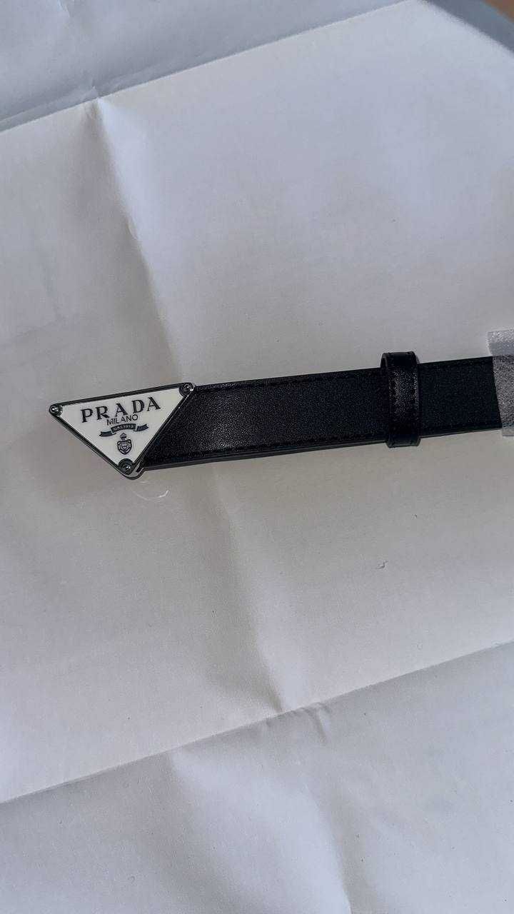 Prada Milano White Logo Black Belt
