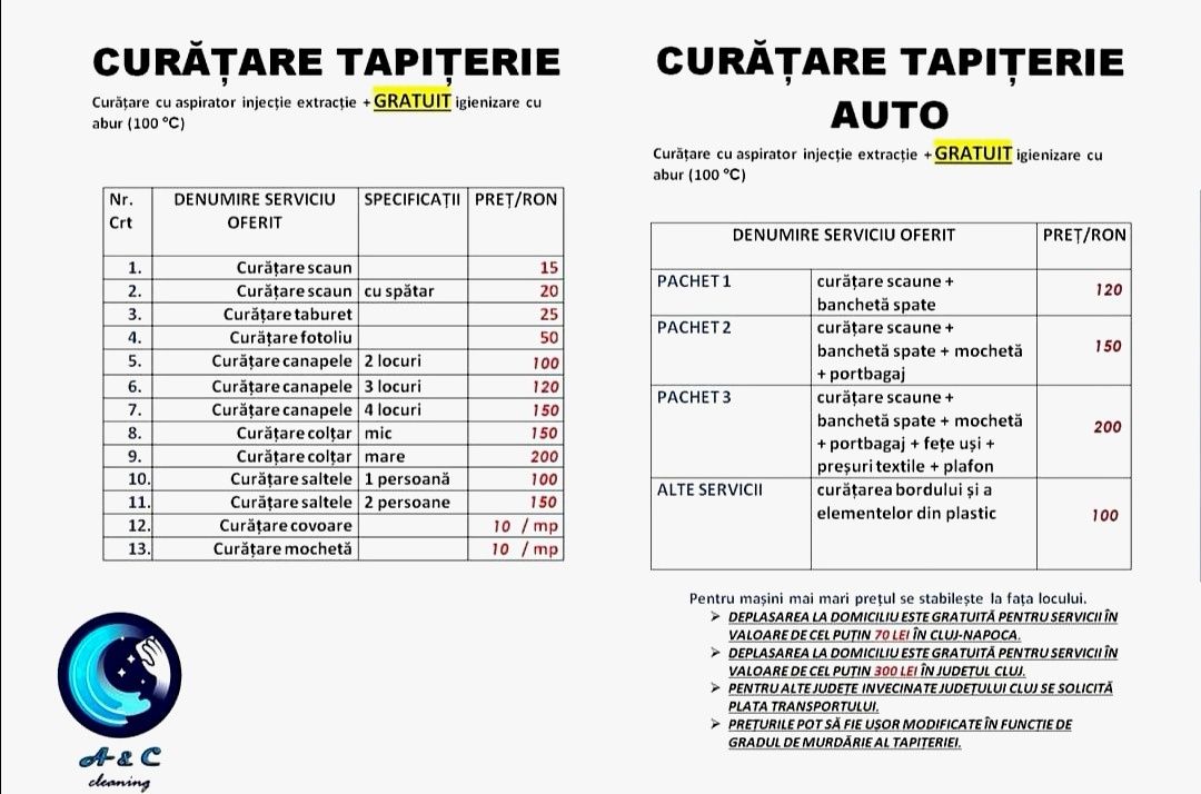 Curatare canapele, coltare, scaune, saltele, covoare, mochete, auto