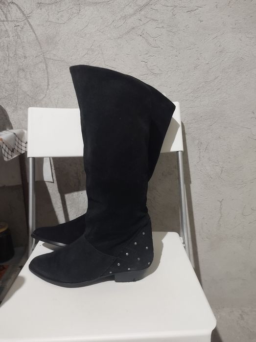 Cizme lungi dama piele intoarsa toc mic