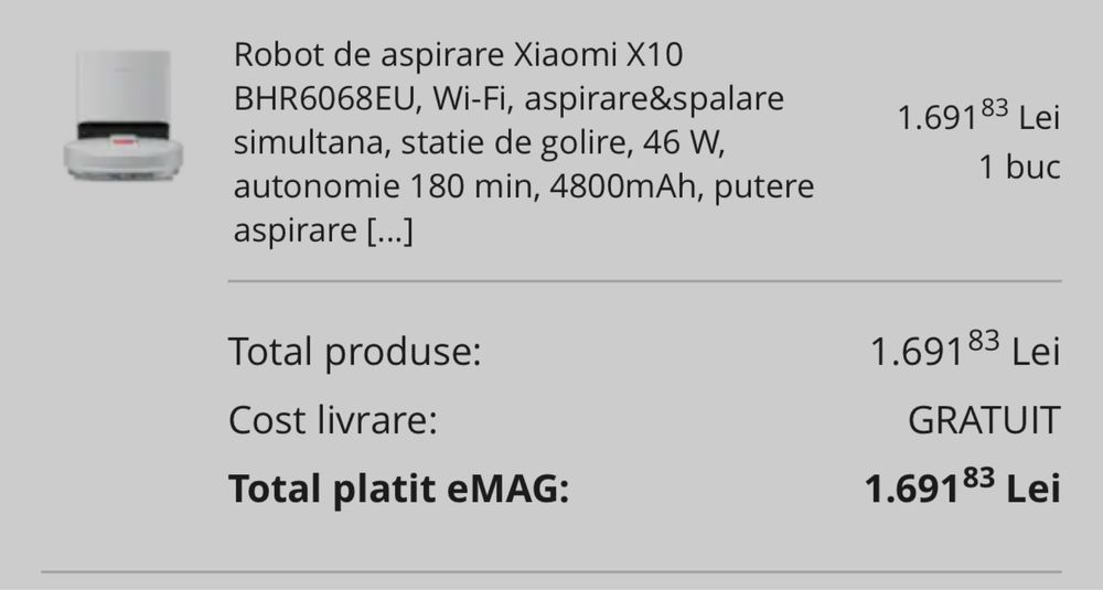 Robot de aspirare Xiaomi X10 BHR6068EU 1100 lei