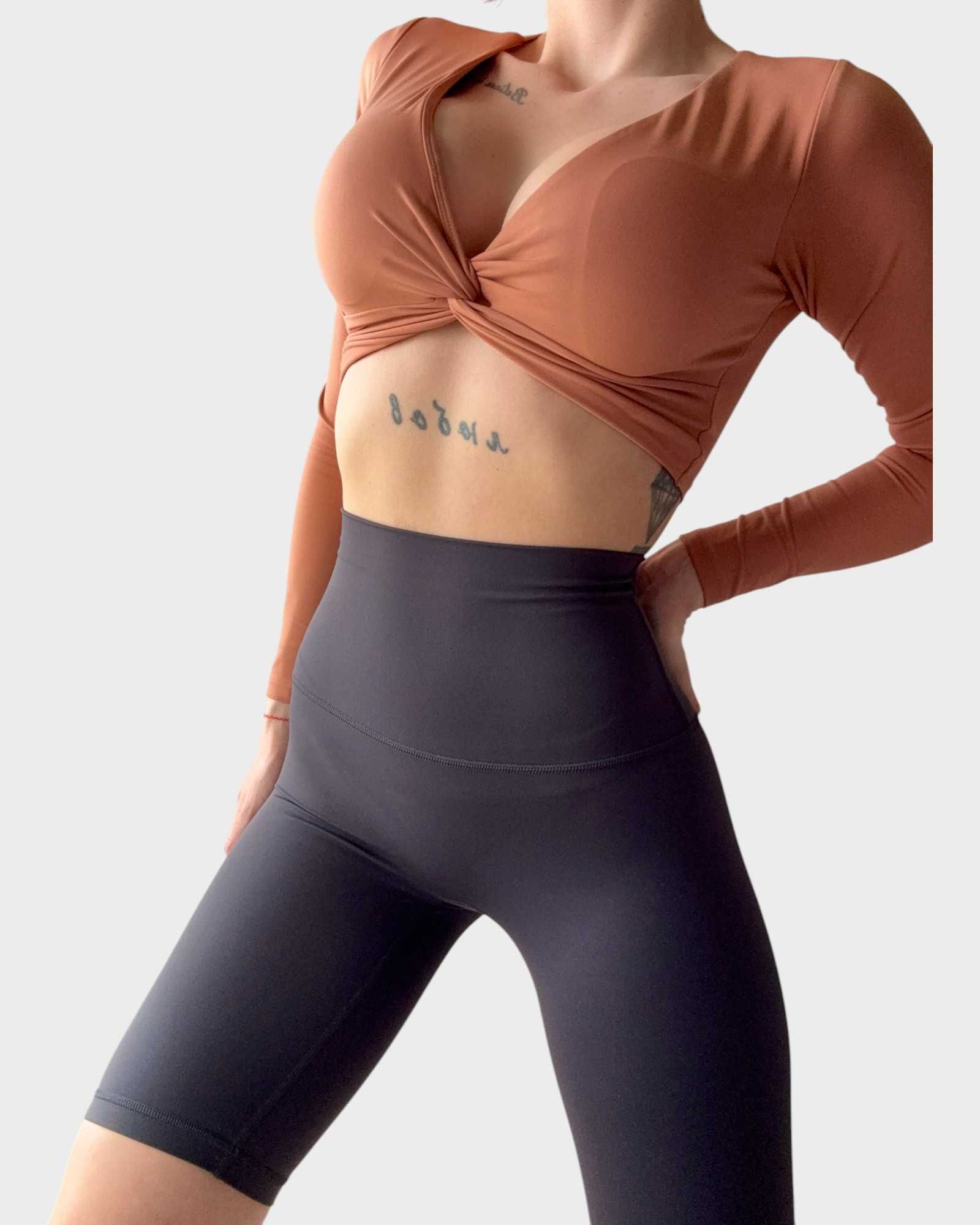 Къс Спортен Клин с висока талия - Сив и Черен, размери S, M, L, XL
