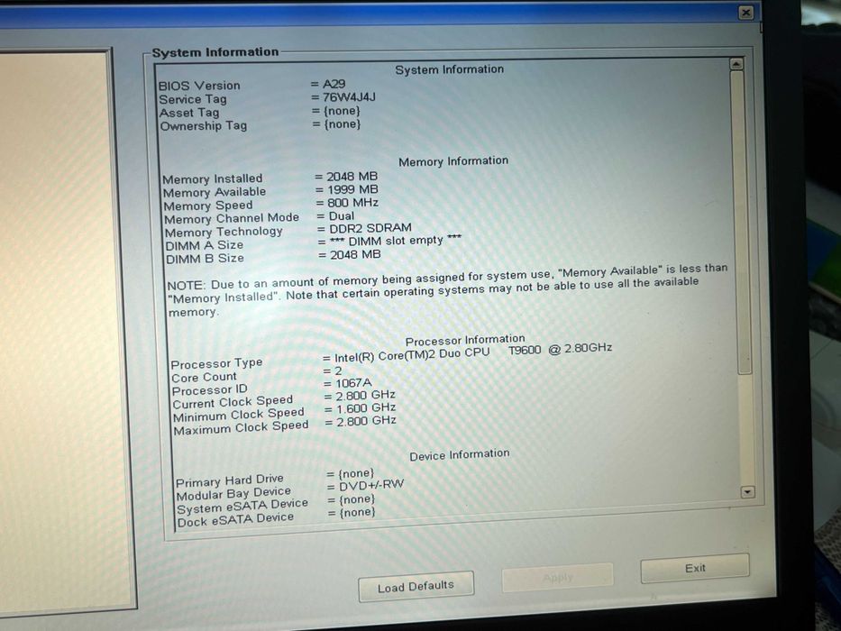 Laptop Dell Latitude E6500 fără HDD RAM baterie încărcător funcțional