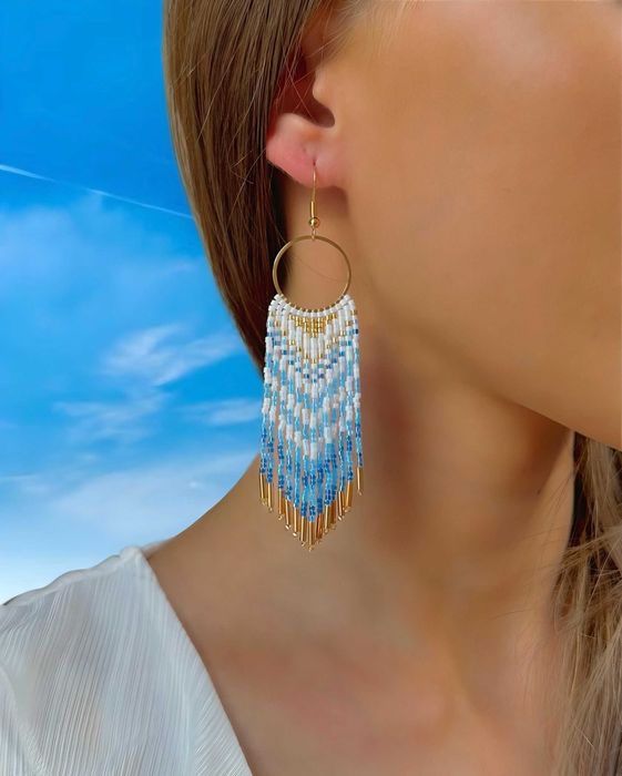 Ръчно изработени обеци, Японски мъниста, Неръждаема стомана, Уникални