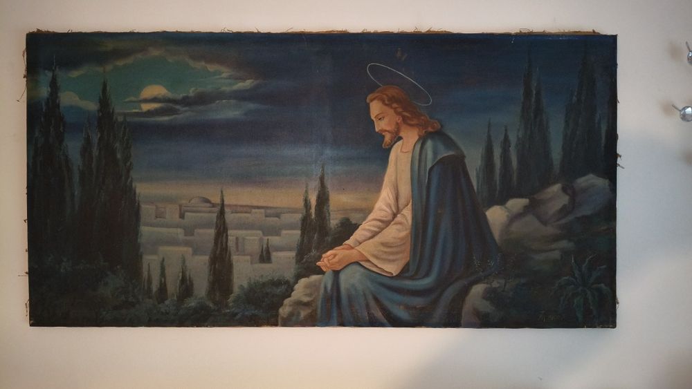 Iisus în rugă pe Muntele Ghetsimani–Pictură în Ulei pe Pânză,Semnată