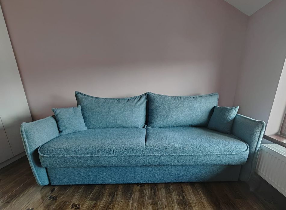Canapea extensibilă albastra, material boucle