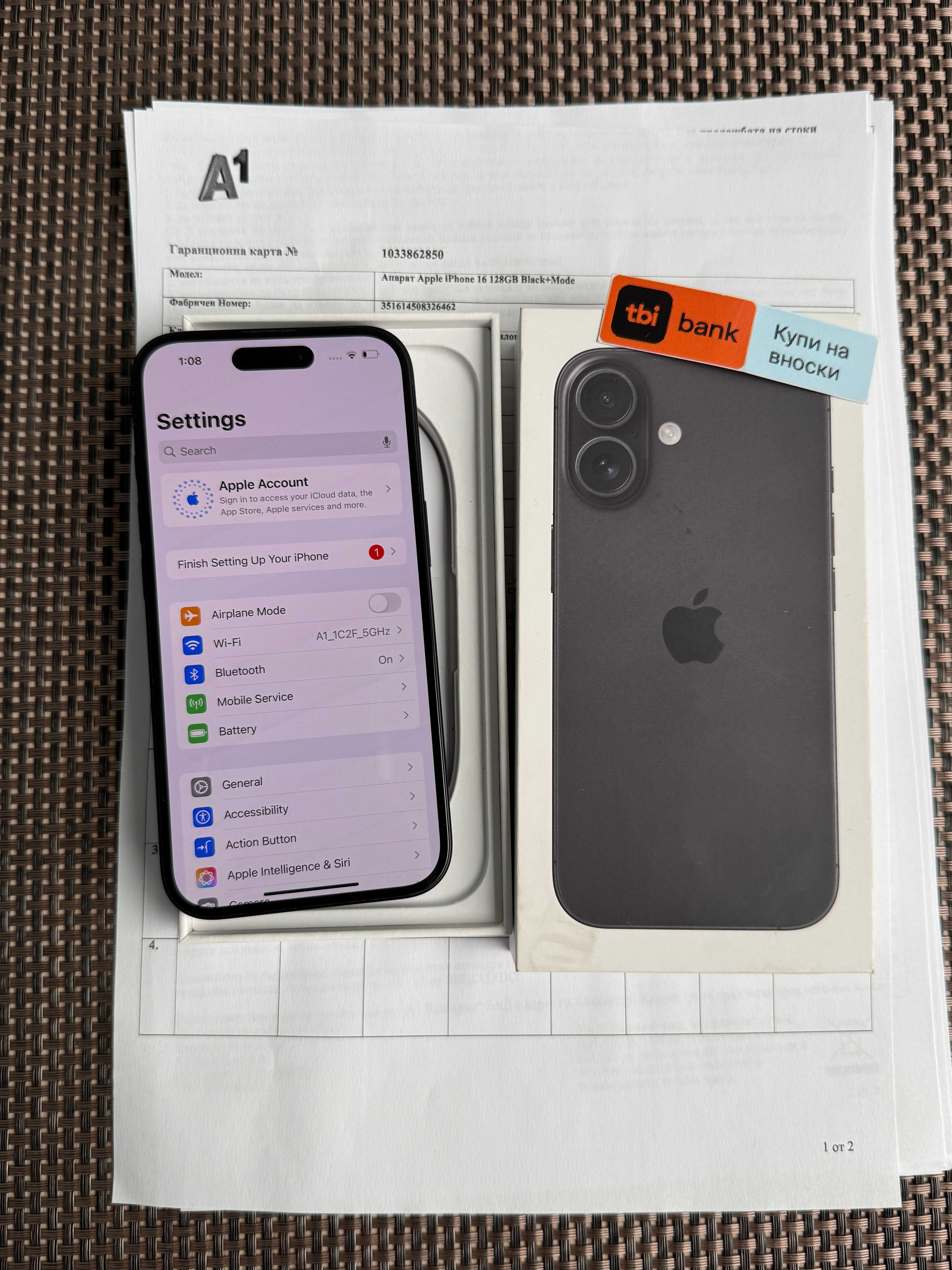 24м ГАРАНЦИЯ + Застраховка iPhone 16 Black Лизинг от 51лв/м 128GB чере