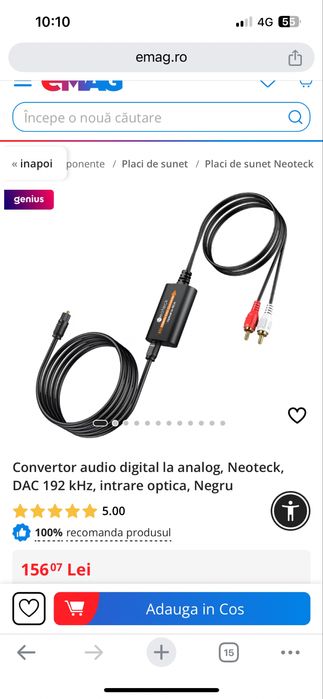 Cablu convertor audio optic rca
