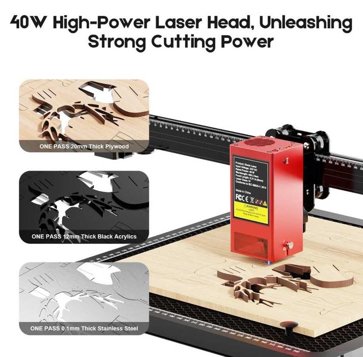Laser TS2-40 Max, 40W optic, 90x45cm+ pompa aer+ fagure+ rotativ - NOU