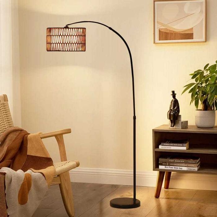 Подова лампа HOMCOM с абажур от конопено въже