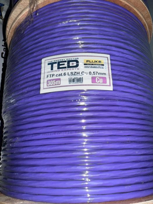 Vand tamburi cu cablu FTP CAT 6 de exterior TED full cupru, Fluke Pass