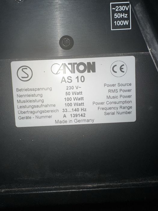 Subwoofer activ Canton AS 10 + 3 sateliți Canton MX – Made in Germany