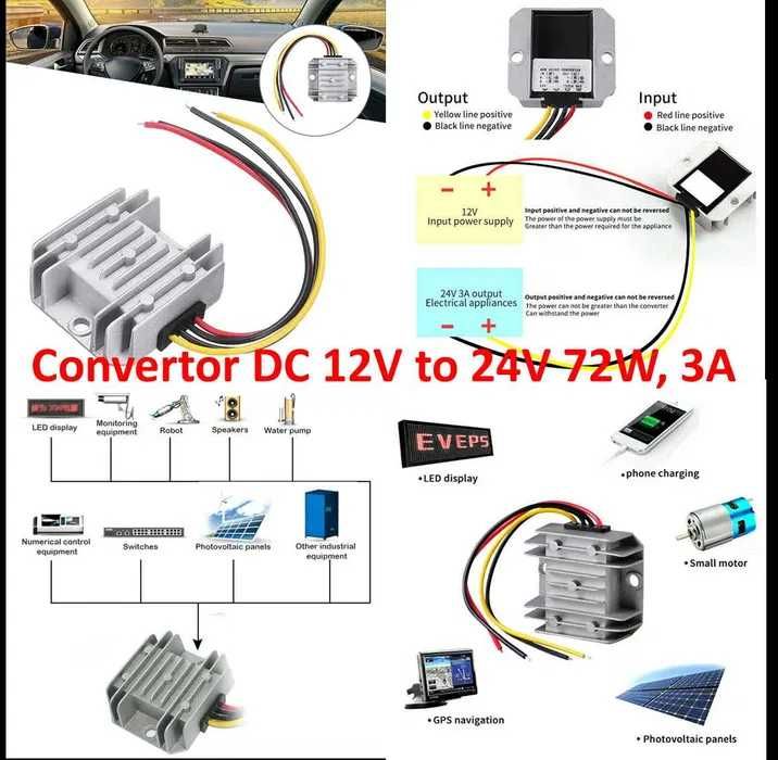 Regulator Convertor DC 12V to 24V 72W, 3A Nou!