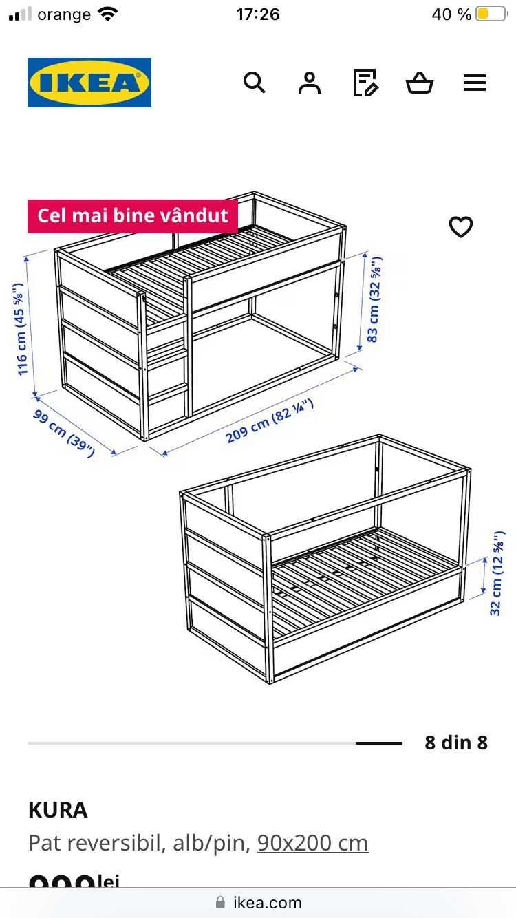 Pat KURA Ikea cu saltea asvang si cort "la piata"