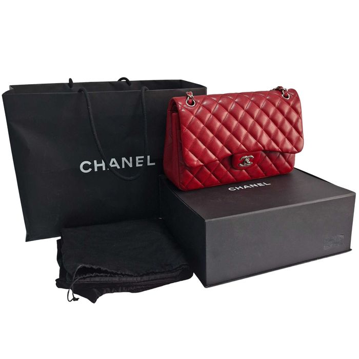 Liquid Money vinde - Poseta Chanel Timeless Classic Jumbo Red, silver
