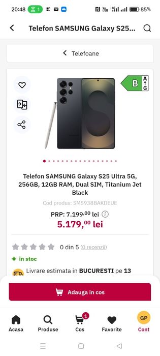 Vând Samsung Galaxy S25 Ultra, 256GB, 12 GB RAM, SIGILAT