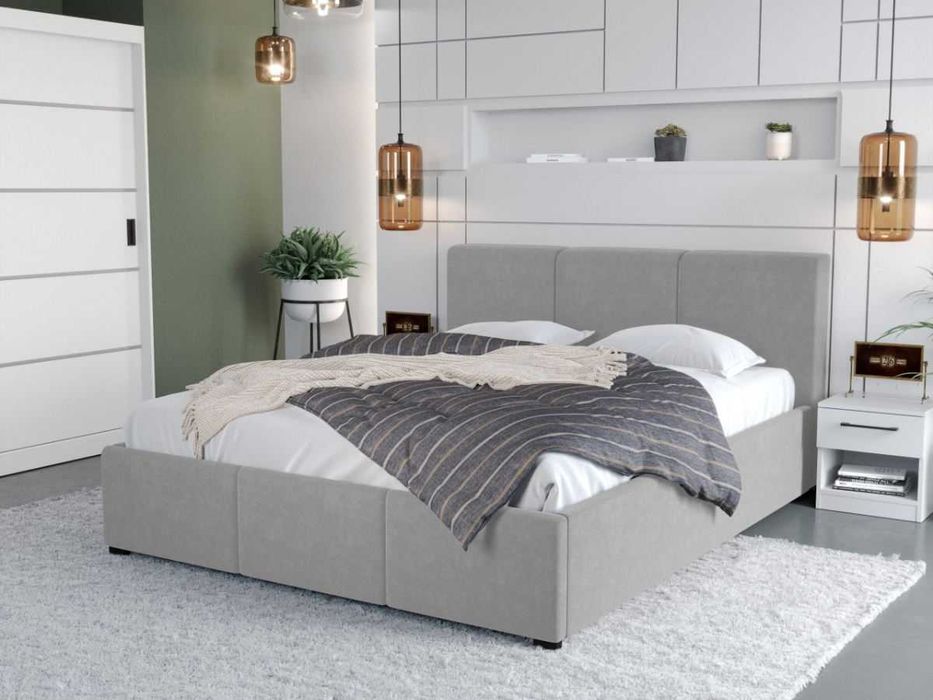 Pat Tapitat Avelis Gri cu somiera fixa - Transport Gratuit