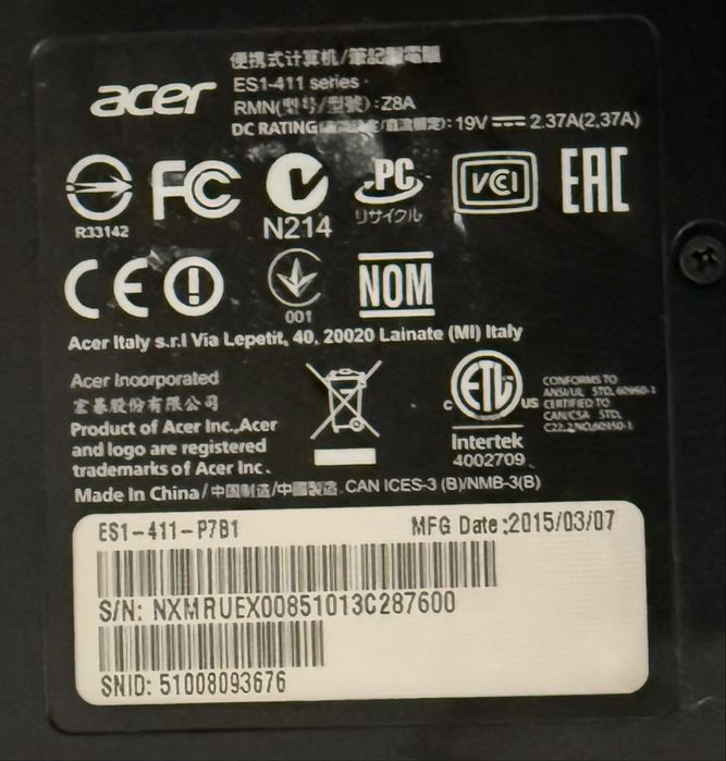 Laptop Acer ES1-411-P7B1