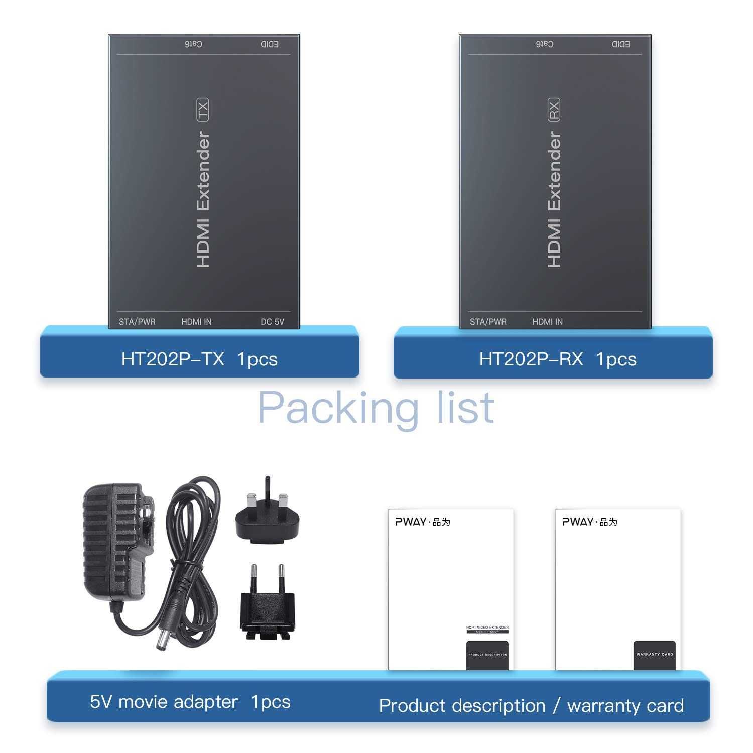 PWAYTEK HDMI Extender 1080p 60Hz,50m,3D,Cat5e Cat6 Cat 7 EDID POC