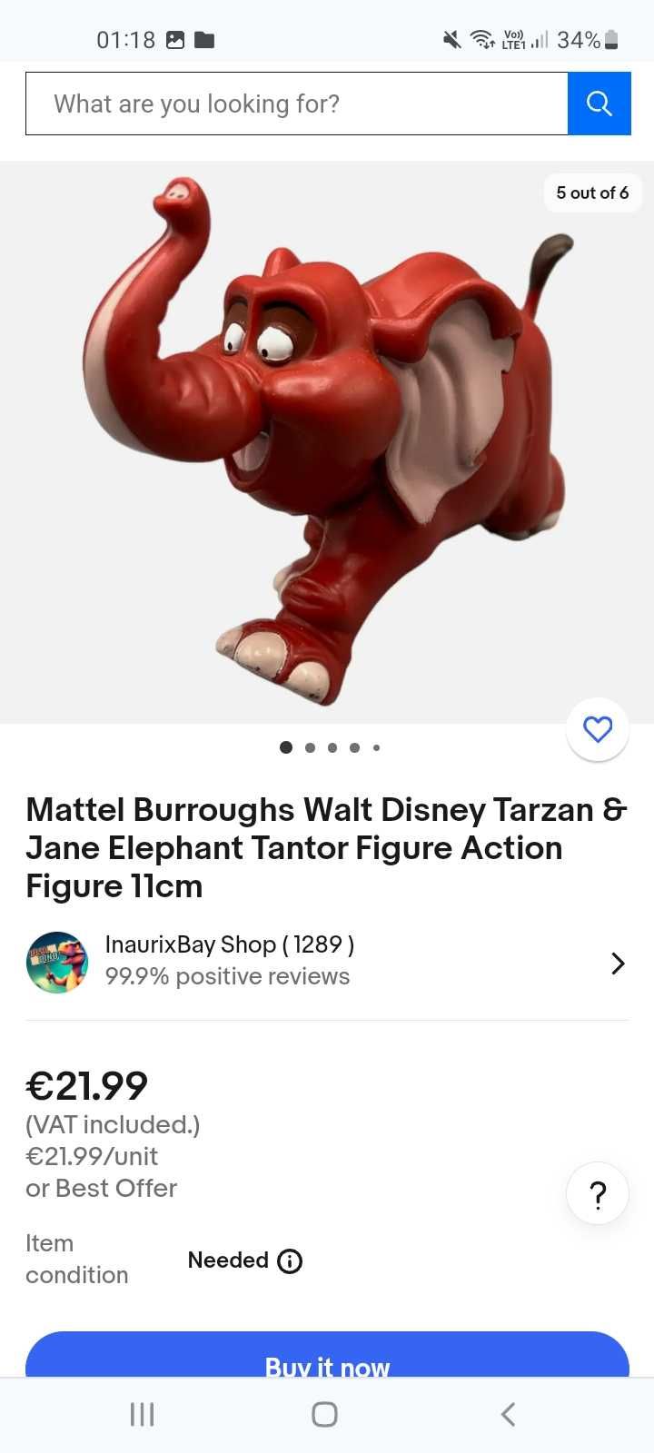 Figurina rara Tantor din Tarzan, Disney