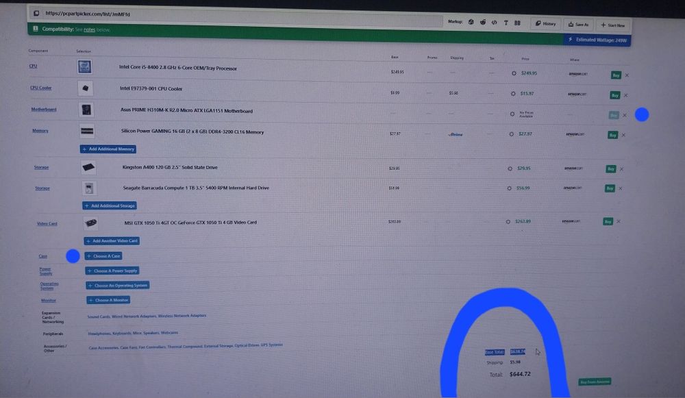 Pc gaming Intel I5-8400K 2.8 GHz, 16 GB ram, 1TB HDD, GTX 1050 Ti 4gb