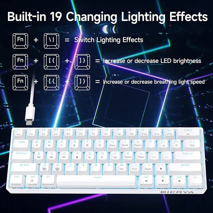 Tastatura gaming mecanica ultra compacta 60% iluminata, usb C la usb A