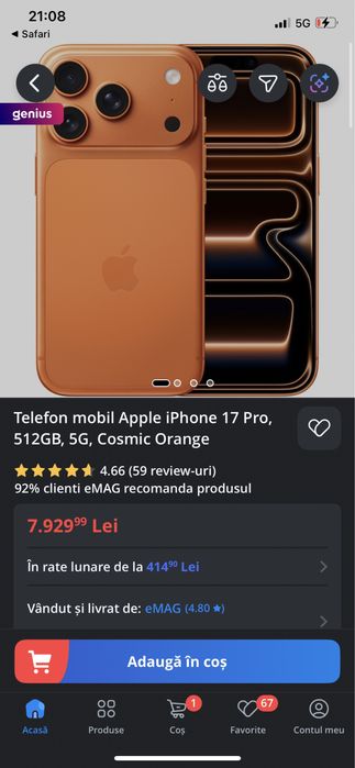 IPhone 17 pro 512 gb !!NOU!! SIGILAT!!