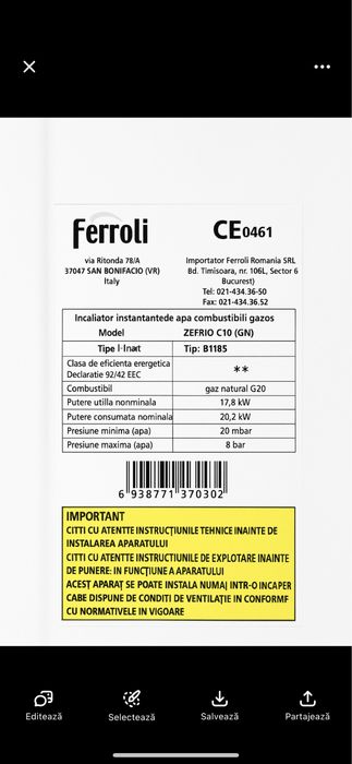 Ferolli -Incalzitor instantaneu de apa cu combustibil gazos