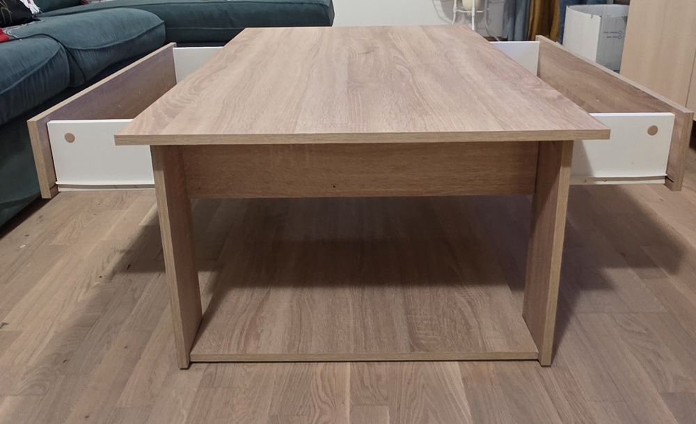 Дървена холна маса с чекмеджета, 110/68/42